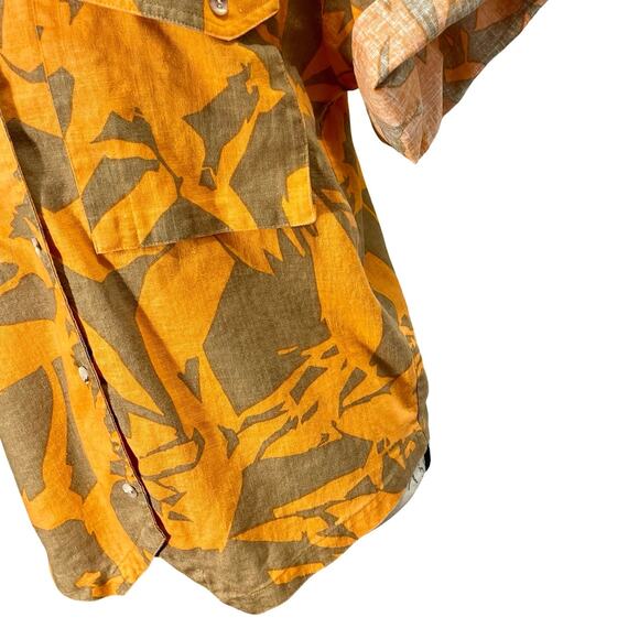 Vintage 90s TOTOnKO Orange Brown Cotton Linen Button-Up Boxy Top Campy Boho - Picture 5 of 9